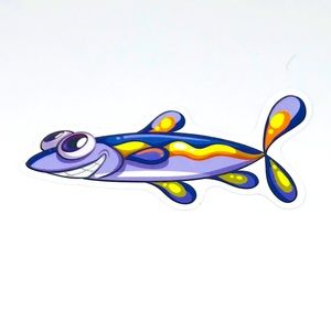 Purple Blue Tropical Ocean Water Fish Cartoon Style Single Decor Sticker